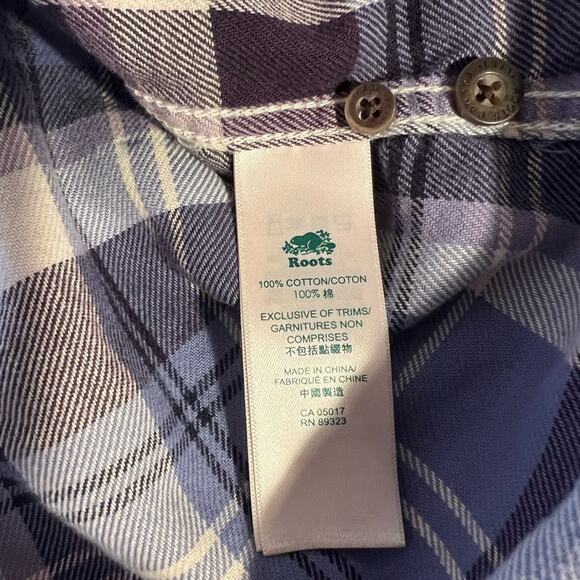 Roots Canada Blue Plaid Light Flannel Button Down Size M - Picture 5 of 10